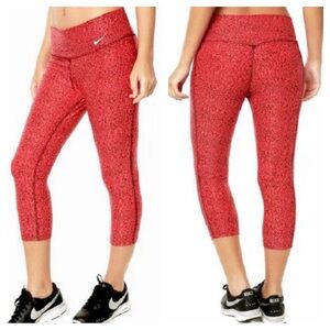 Nike Womens Legend 2.0 Crimson Red Brown Print Capri Length‎ Tights Size L Large